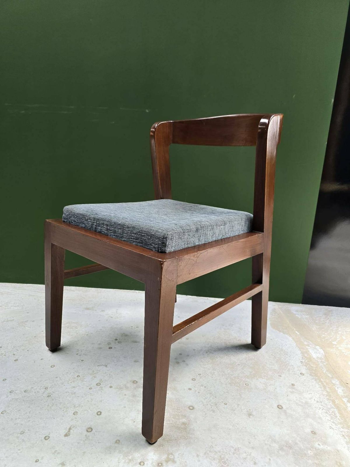 Antique Handcrafted Indian Teak Wood Chair 1940s | Dining Accent Chair With Curved Back & Upholstered Seats