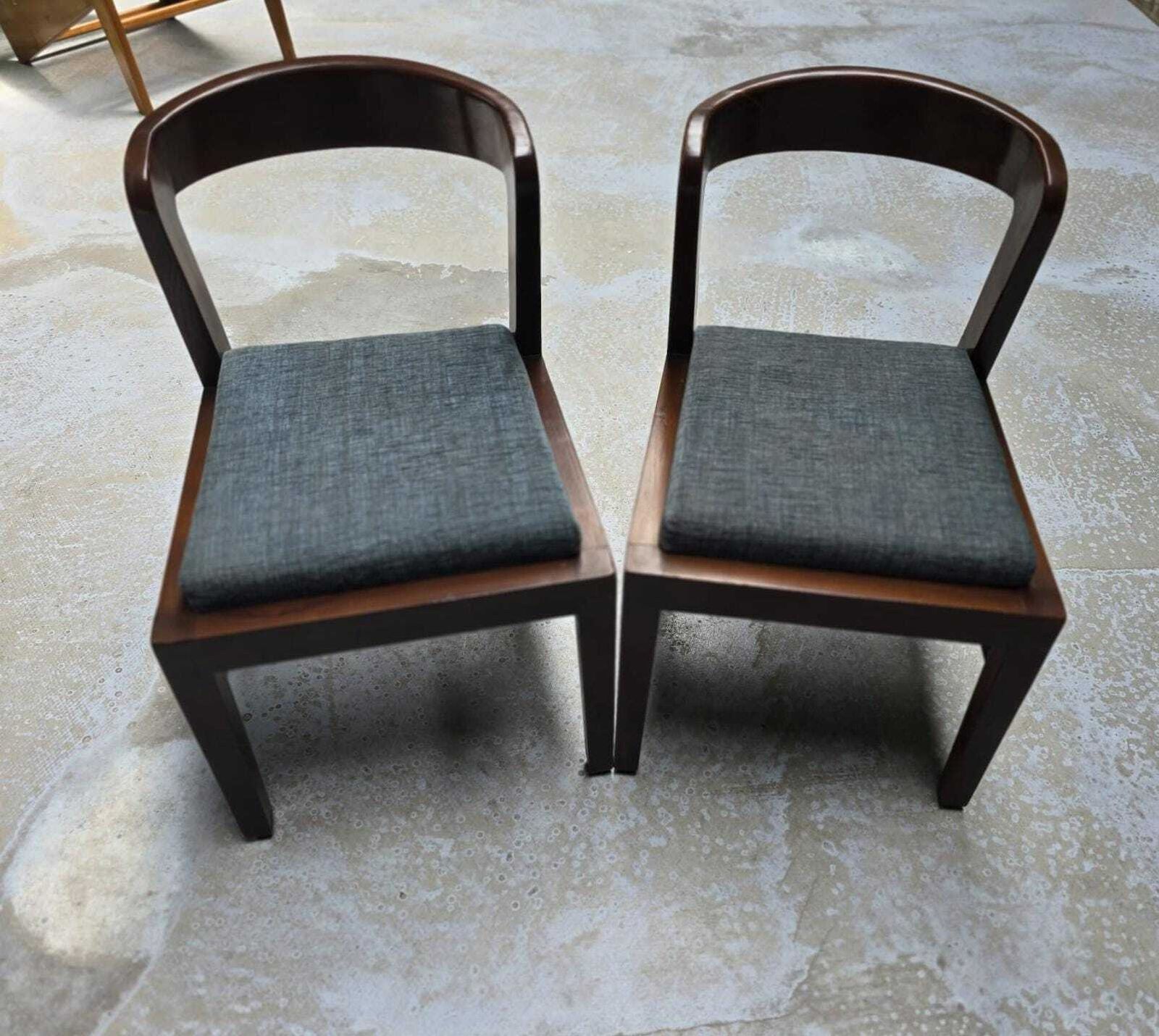 Antique Handcrafted Indian Teak Wood Chair 1940s | Dining Accent Chair With Curved Back & Upholstered Seats photo for sale