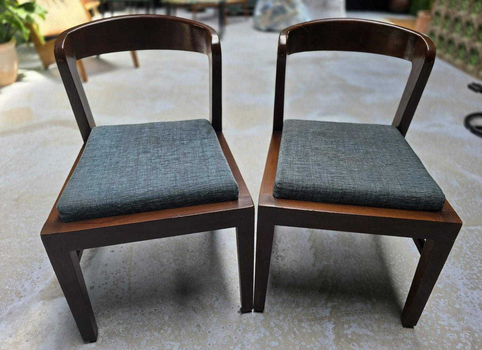 Antique Handcrafted Indian Teak Wood Chair 1940s | Dining Accent Chair With Curved Back & Upholstered Seats photo Furniture