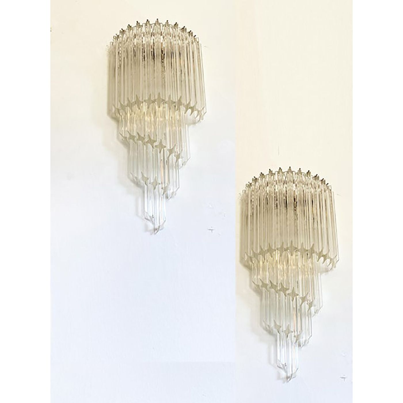 Set Of Two Venetian "Quadriedro" Twist Murano Glass Wall Sconces photo buy