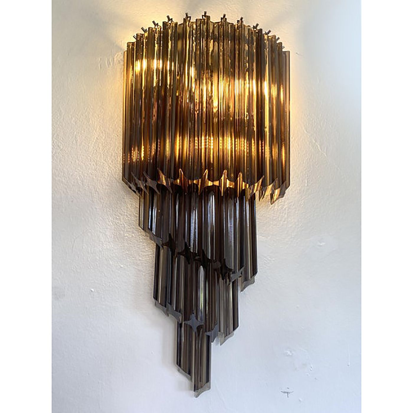 Set Of Two Venetian Fumè "Quadriedro" Murano Glass Wall Sconces photo furniture
