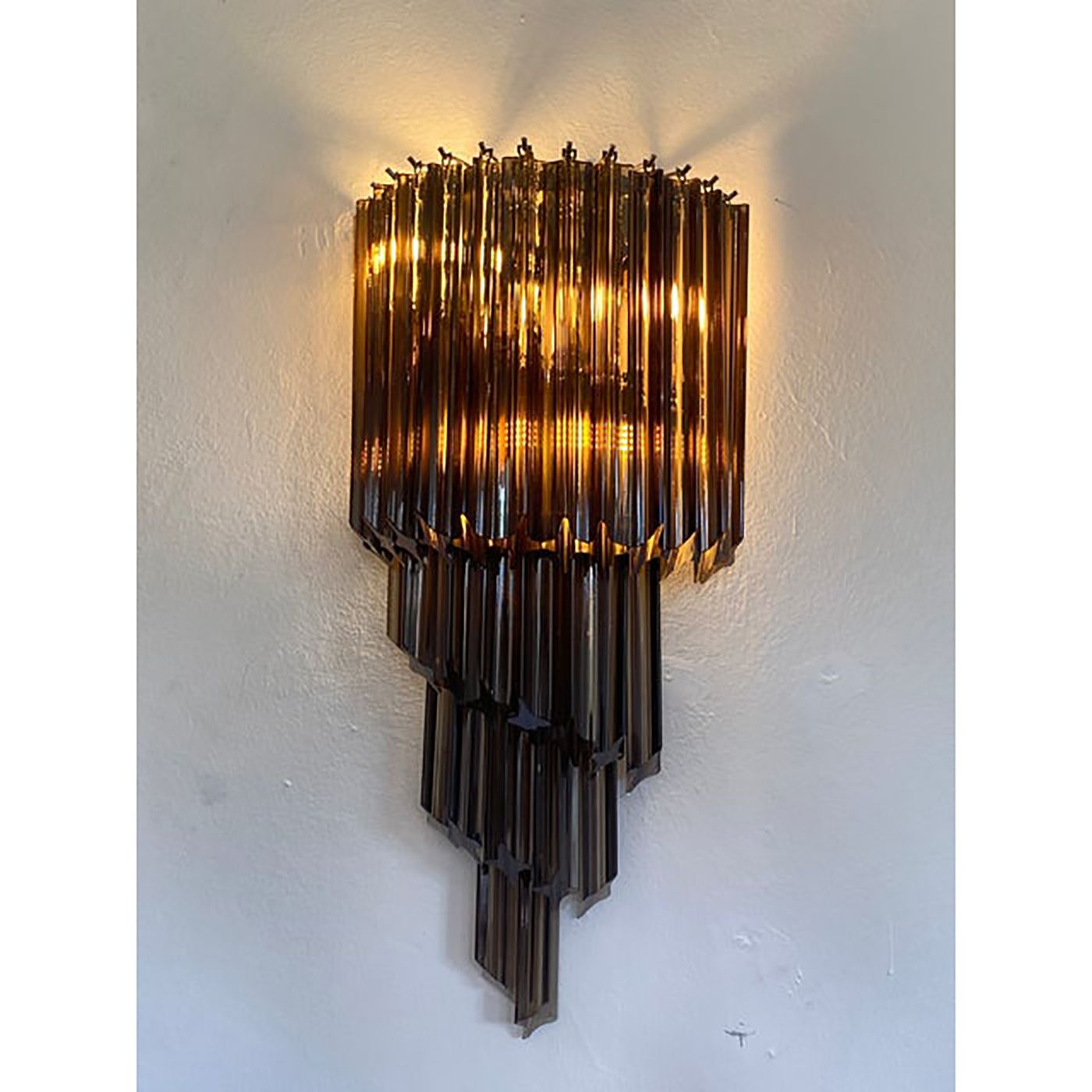 Set Of Two Venetian Fumè "Quadriedro" Murano Glass Wall Sconces photo for sale