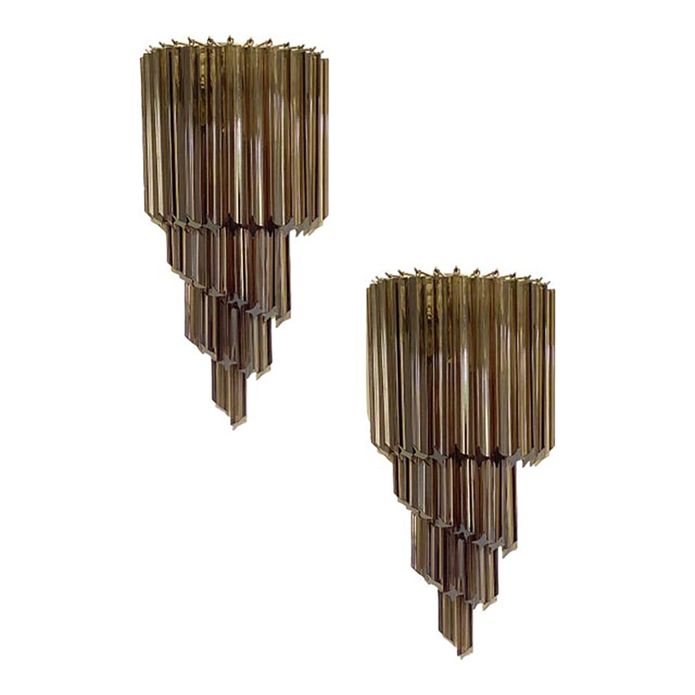 Set Of Two Venetian Fumè "Quadriedro" Murano Glass Wall Sconces