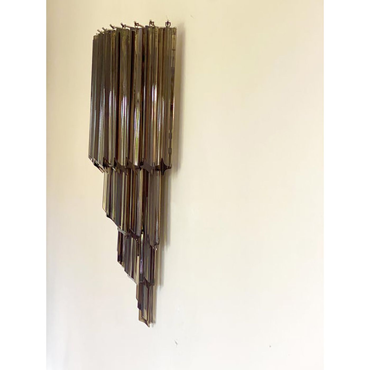 photo for sale Set Of Two Venetian Fumè "Quadriedro" Murano Glass Wall Sconces