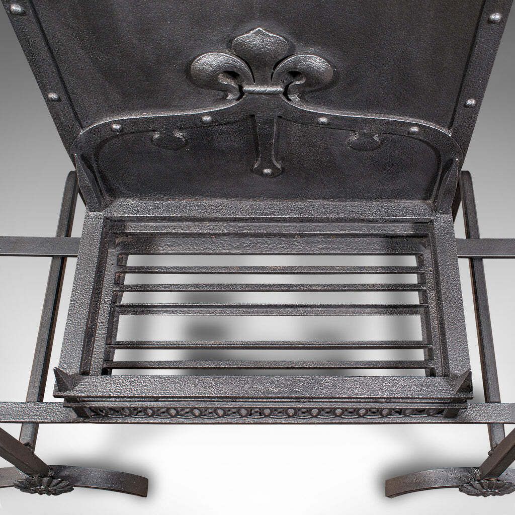 photo for sale Antique Open Hearth Fireplace, English, Fire Basket, Andirons, Victorian, C.1900