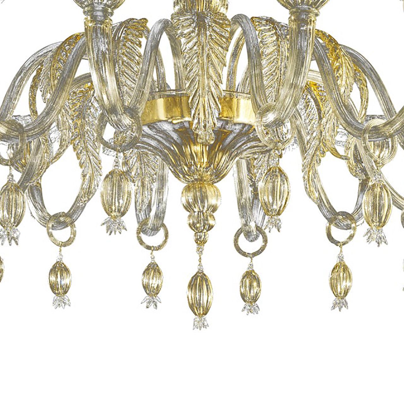 Contemporary Venetian Gold Murano Style Glass Chandelier With Leaves photo furniture