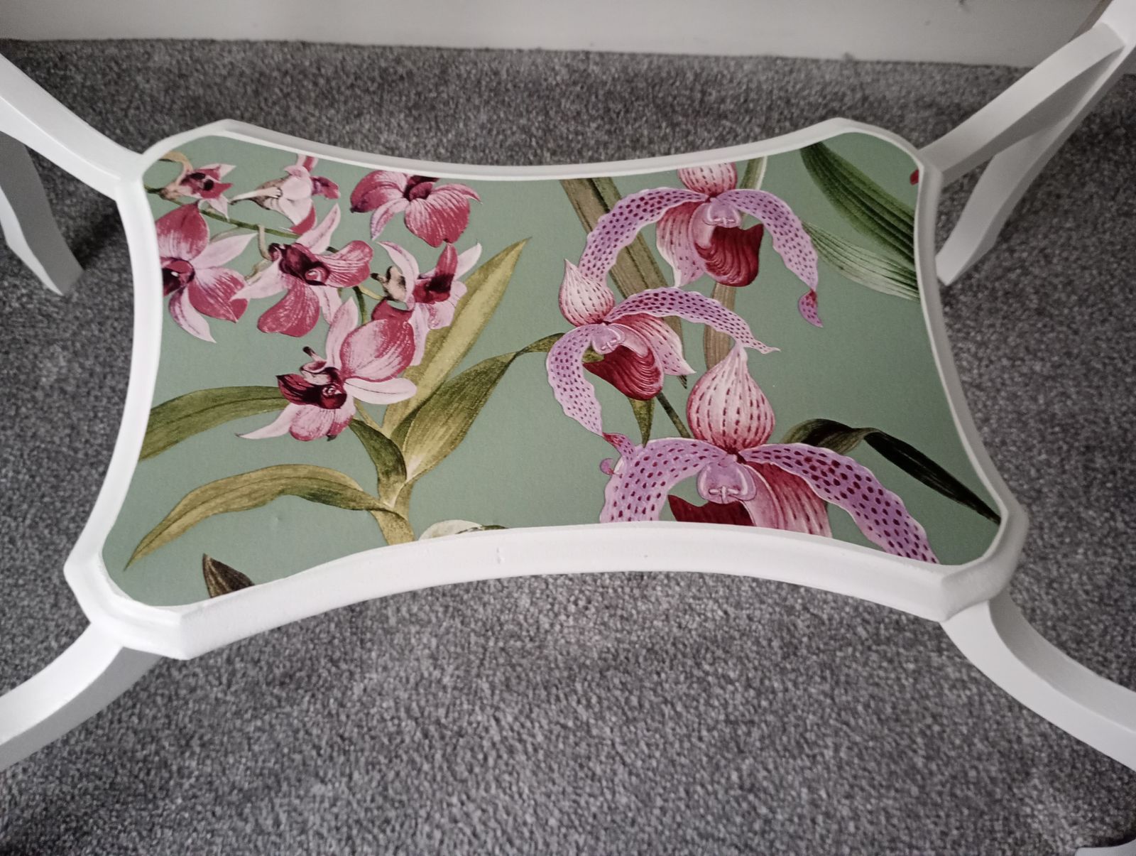 photo for sale Side Table In Satin White With Jade Green And Water Colour Orchid Paper Glazed Top