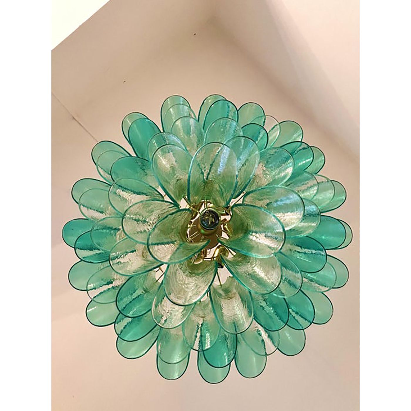 Mid Century Modern Style Green Wather "Sella" Petali Chandelier In Mazzega Style photo 9800.0