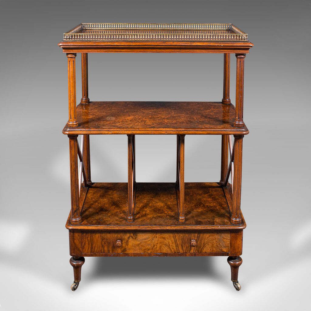 Antique Canterbury Whatnot, English Burr Walnut, Display Stand, Etagere, Regency photo furniture
