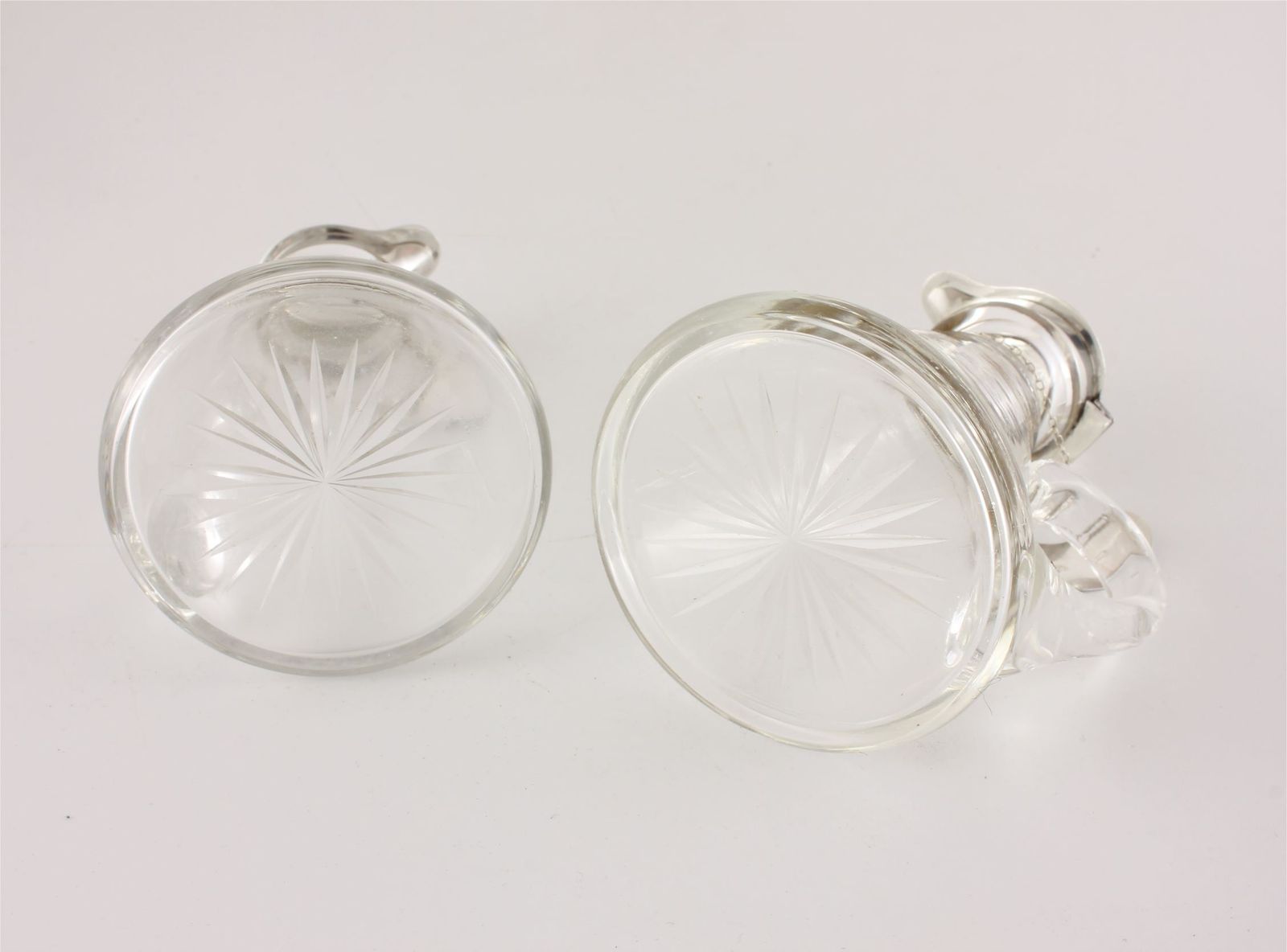 Pair Silver Mounted Glass Whisky Noggins & Tot Labels Hukin & Heath 1910. photo buy