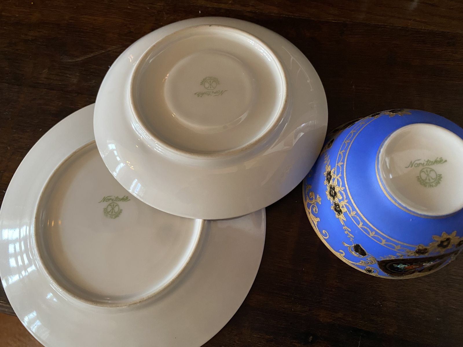 Very Attractive Noritake Trio In Vibrant Blue Rare Porcelain photo for sale