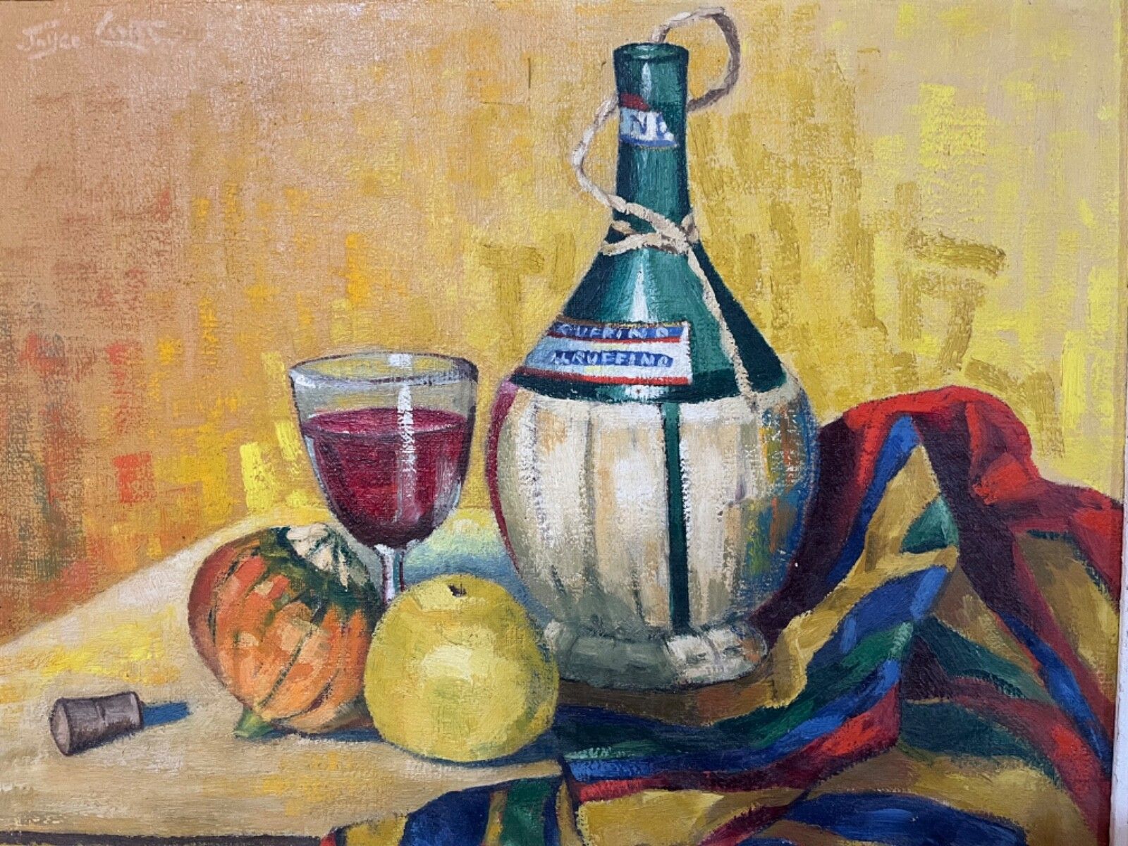 A Vintage Painting Oil On Board Still Life Spanish Wine Bottle photo 152.0