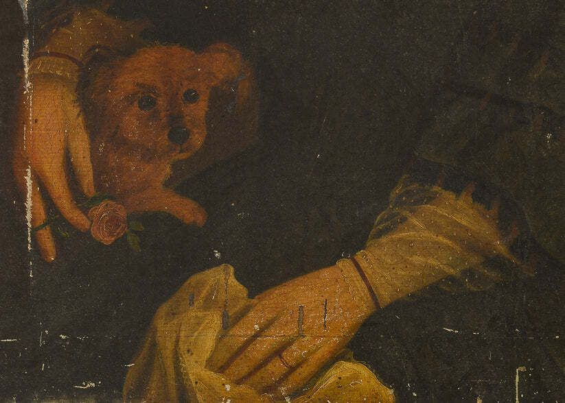 19e Eeuwse Portrettenpaar – Restauratieproject: Dame Met Hond En Heer photo Kunst