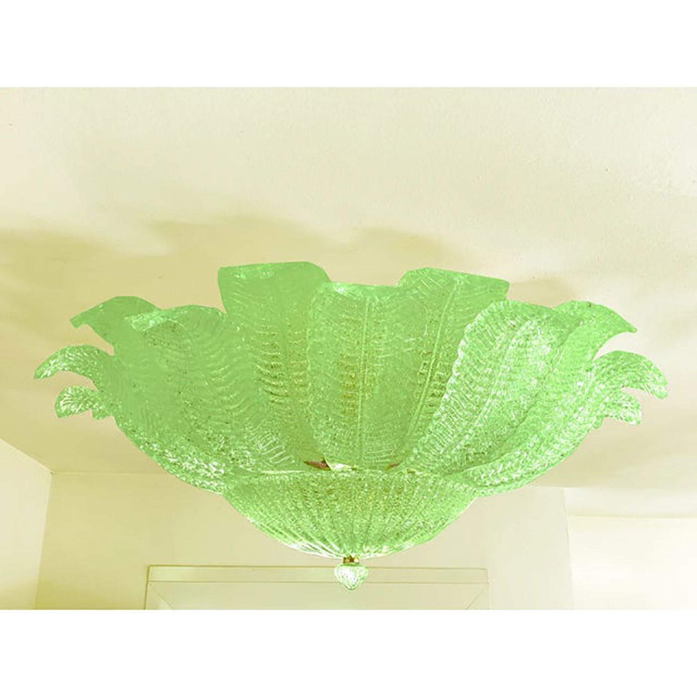 Lot Of 2 Mid Century Modern Style Venetian Green “Leafs” Murano Style Glass Flush Mount photo for sale