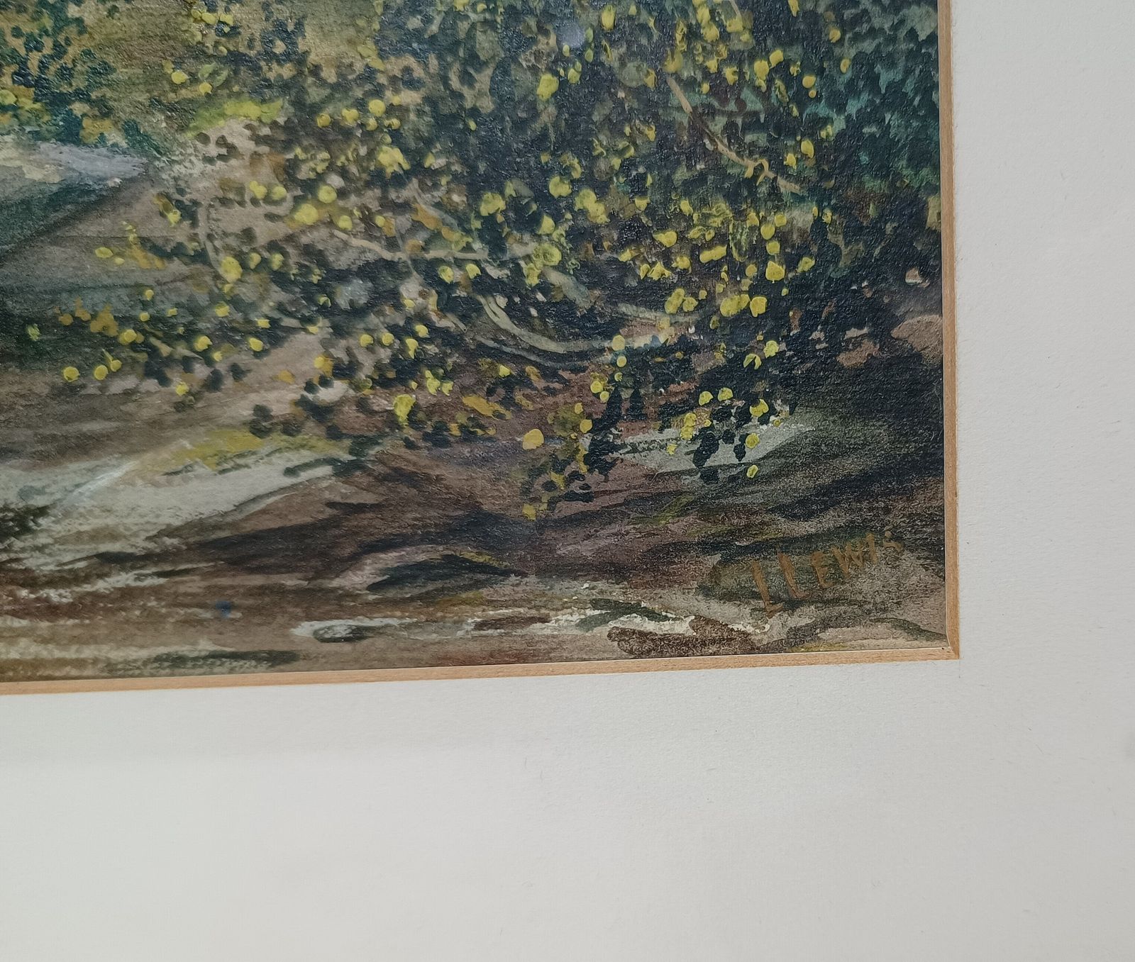 Antique Watercolour Painting Highland River Cottage Landscape British Signed L.Lewis. photo 110.0