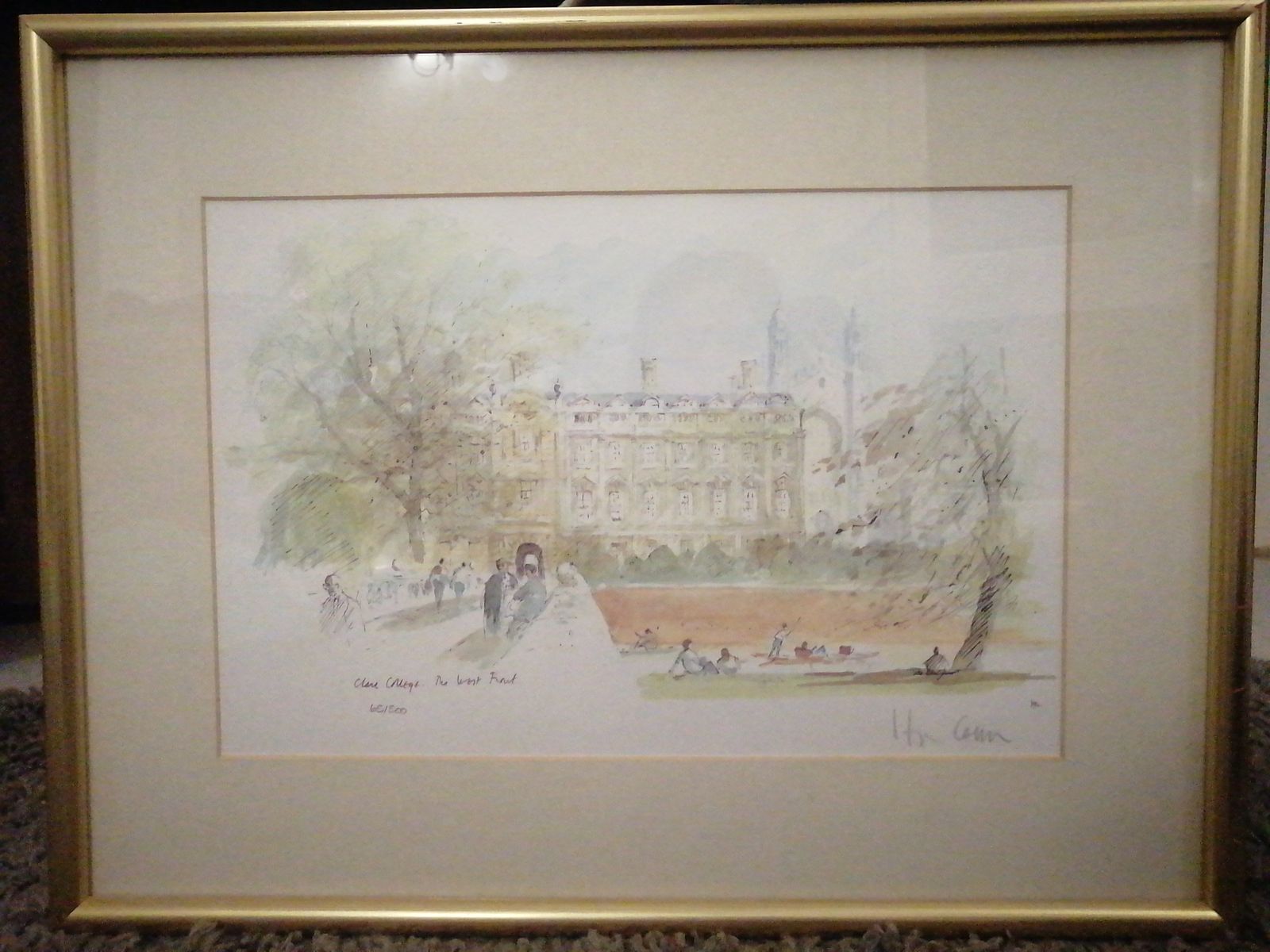 Signed Hugh Casson Limited Print Of Clare College, The West Front, 1989, 65/500