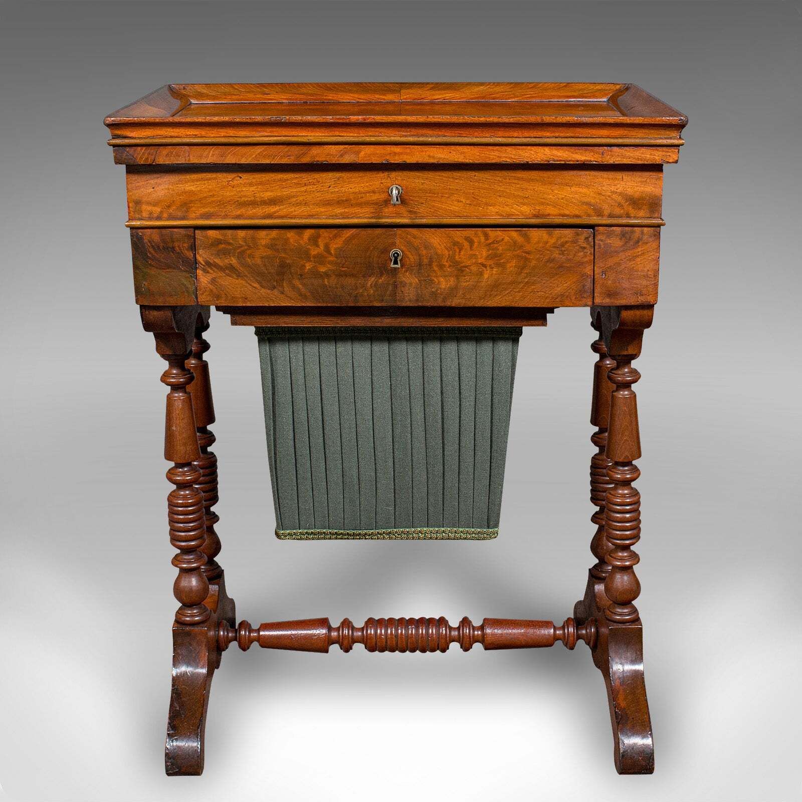 Antique Ladies Work Box, English, Flame, Sewing, Haberdashery Table, Victorian photo for sale