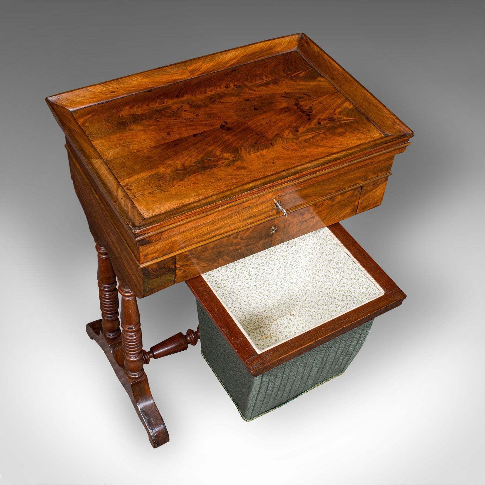 Antique Ladies Work Box, English, Flame, Sewing, Haberdashery Table, Victorian photo vintage
