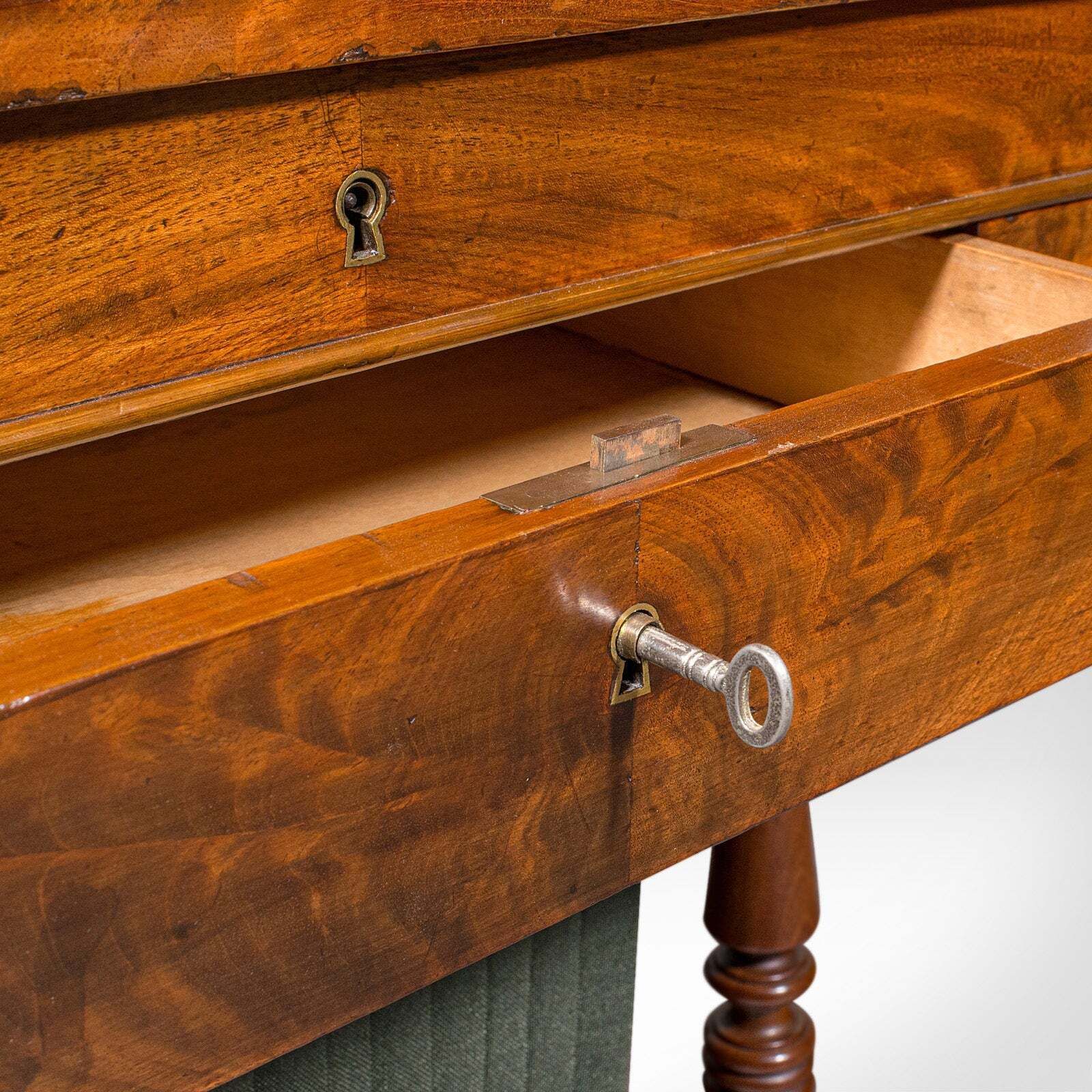 Furniture Antique Ladies Work Box, English, Flame, Sewing, Haberdashery Table, Victorian photo