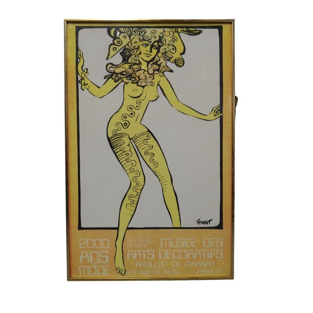 Framed Poster Of The Exhibition ''2000 Years Of Fashion'' From 13 To 28 October 1971 At The Museum Of Decorative Arts In Paris