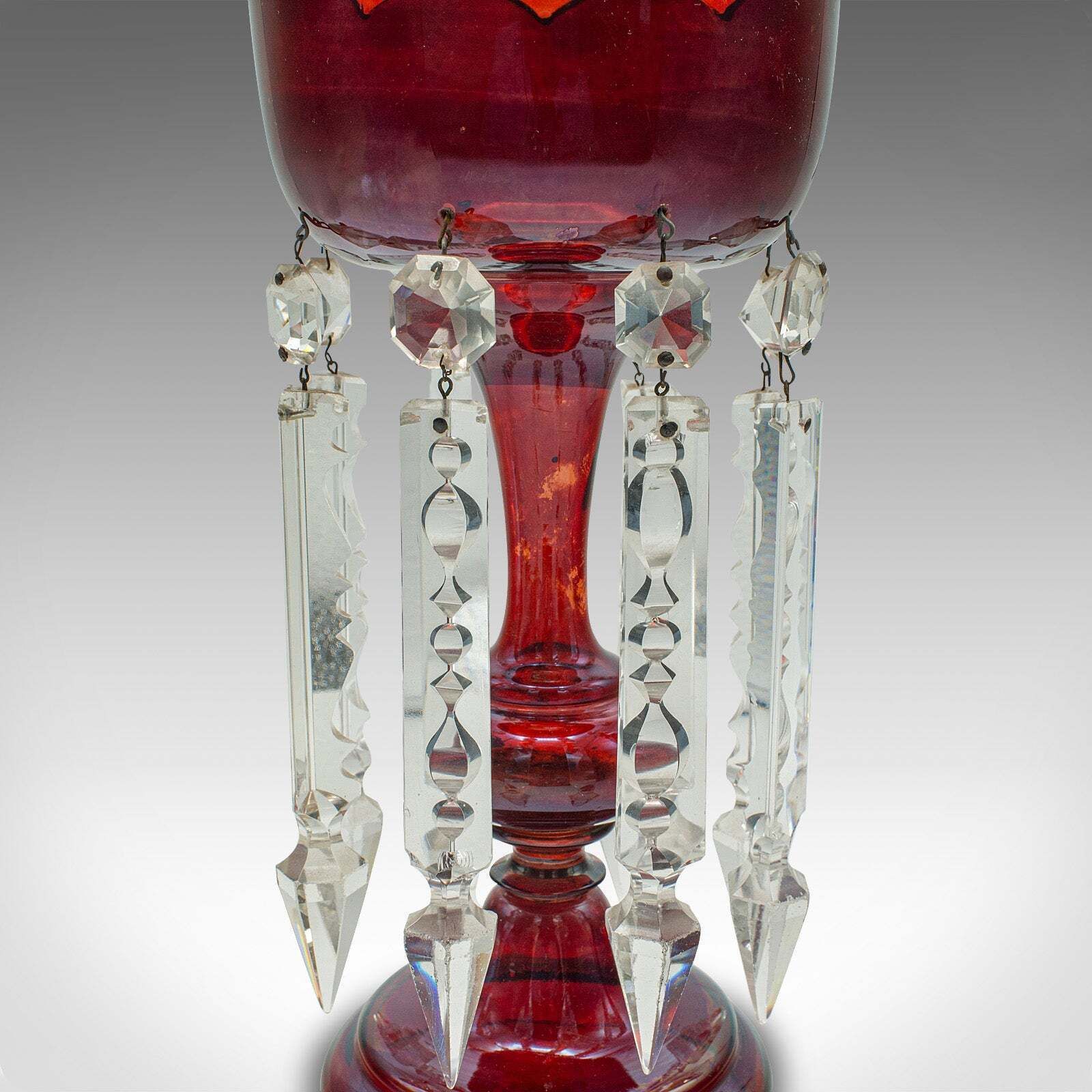 photo furniture Pair Of Antique Cranberry Lustres, English, Glass, Candle Lamp, Victorian, 1900