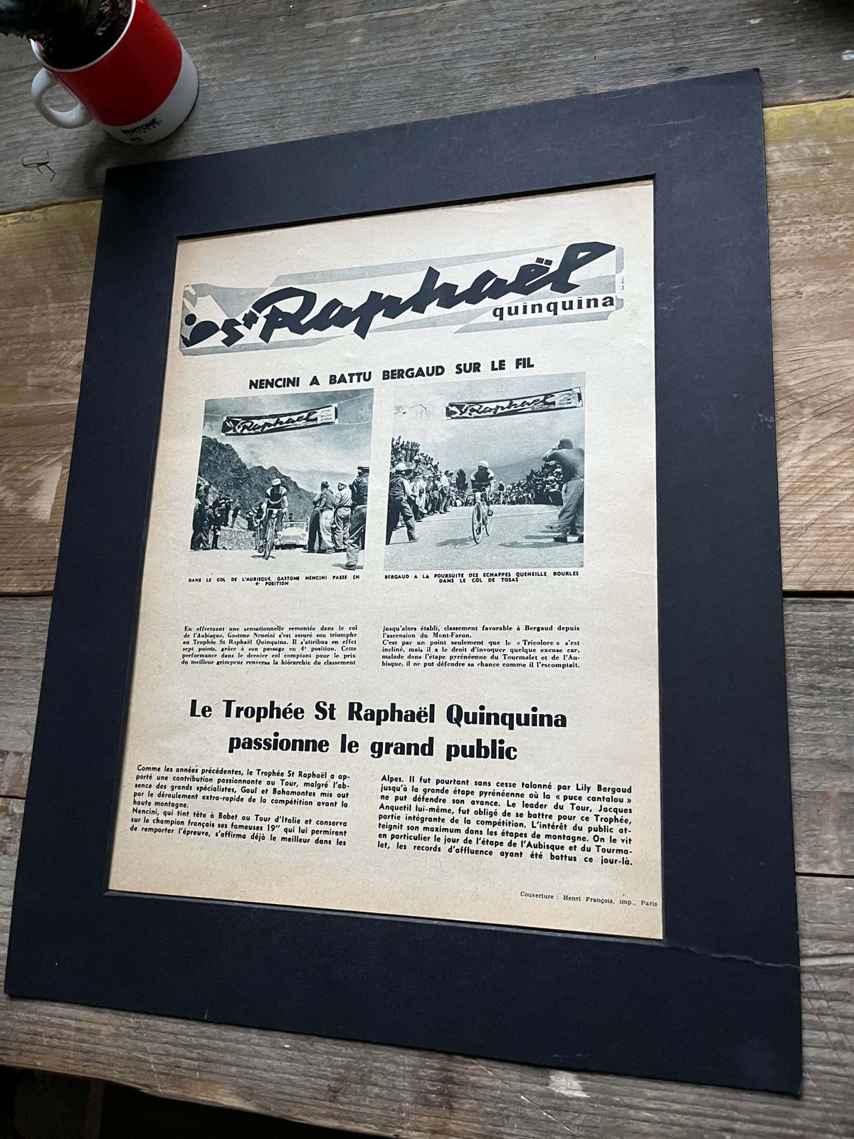 Vintage St Raphael Advertising Print  Cycling Trophy France, 1950's photo for sale