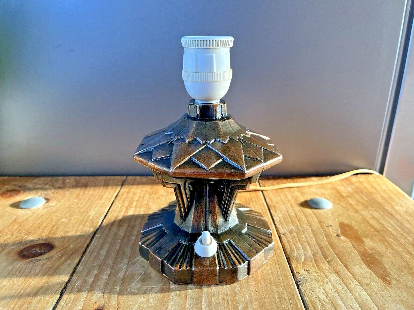 photo furniture Superb 20s French Art Deco Geometric Copper Tone Metal Lamp Base Interior Design
