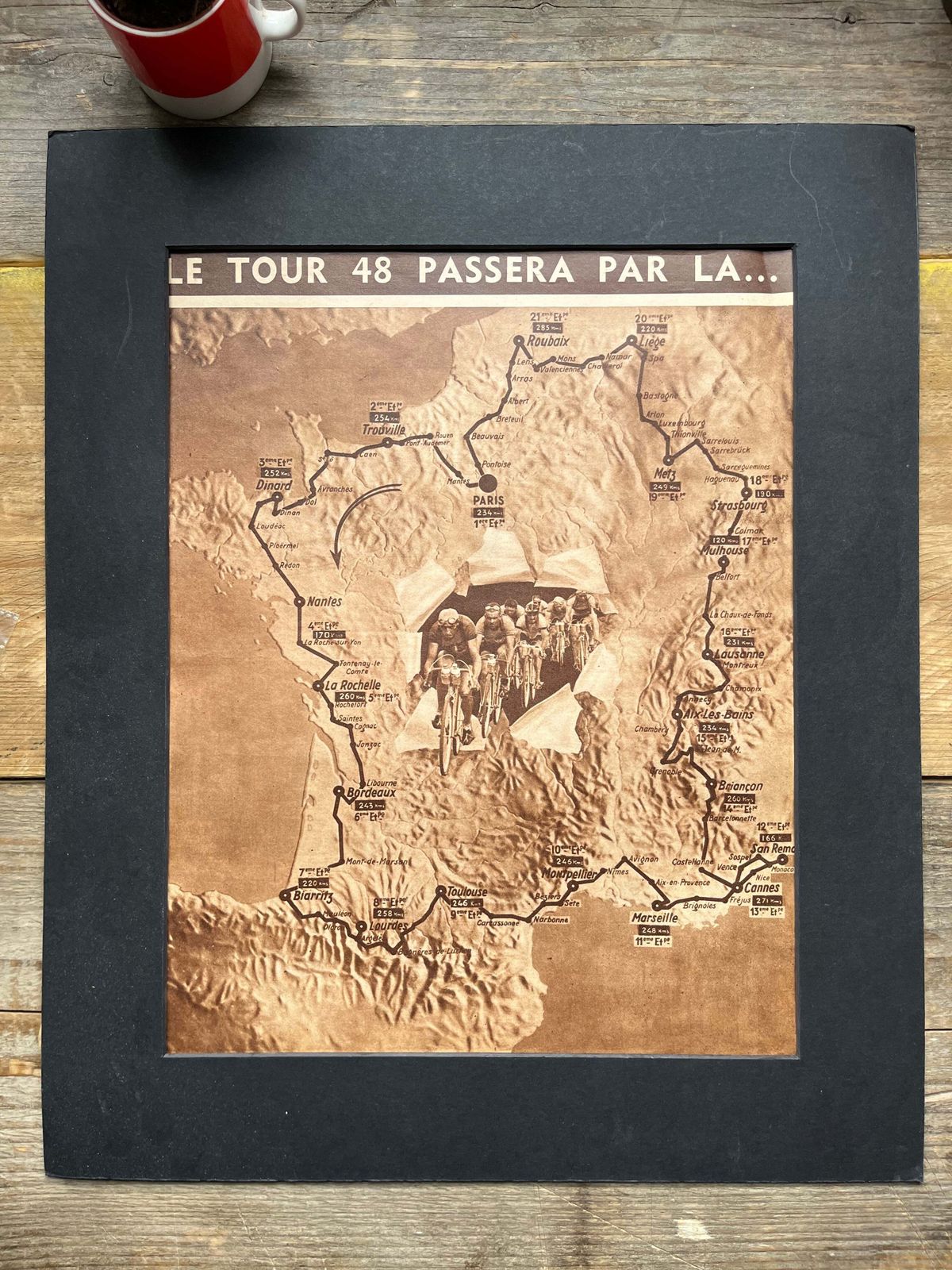 1948 Vintage Tour De France Map