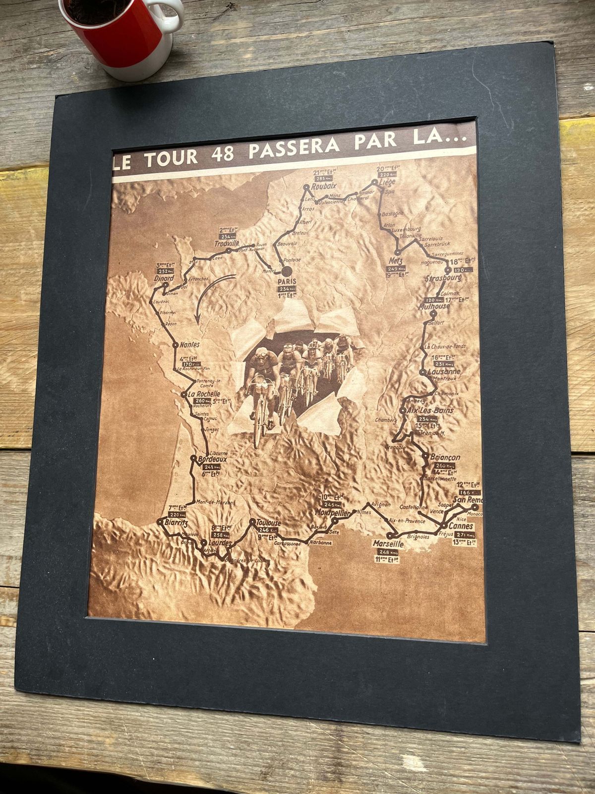 1948 Vintage Tour De France Map photo Art