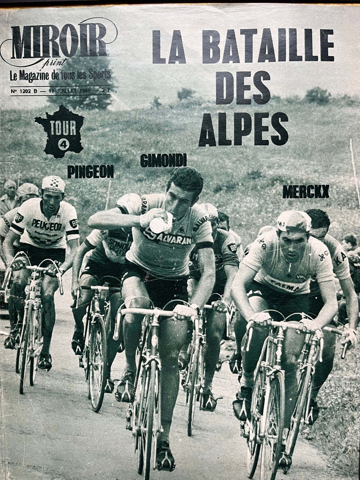 Vintage Cycling Print   Tour De France, Merckx Gimondi, Pingeon 1969 photo furniture