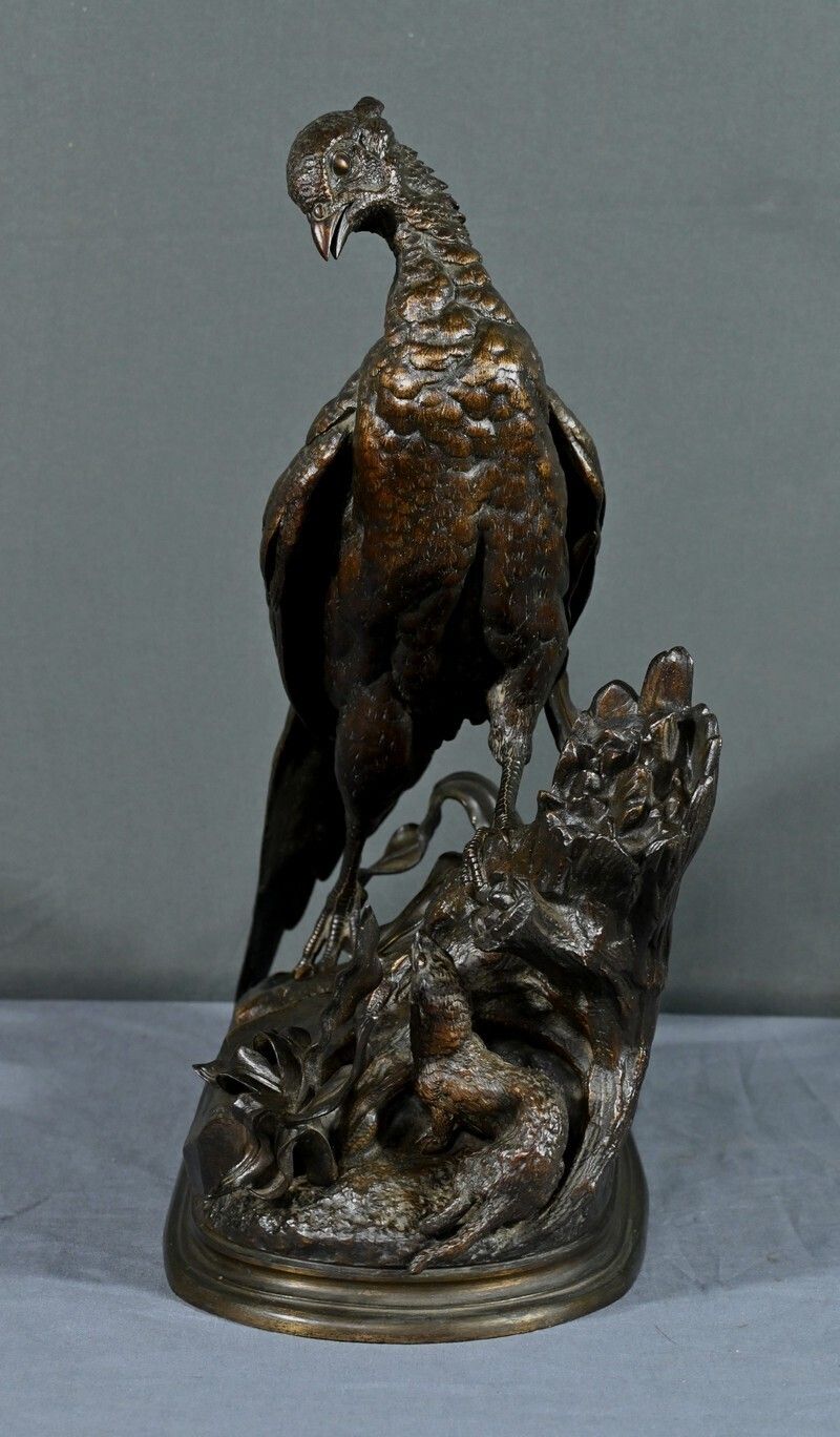 1830.0 Bronze "The Pheasant And The Belet" By J. Moigniez   End Of 19th photo