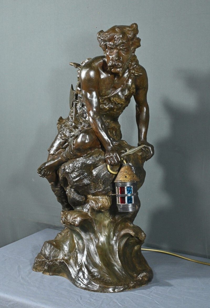 Important Regulates Mounted In "Pirate On The Lookout" Lamp, A. Foretay   Early Twentieth photo 1620.0