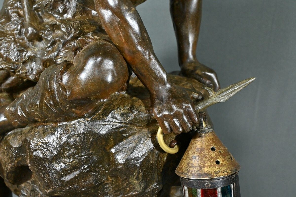 Lighting Important Regulates Mounted In "Pirate On The Lookout" Lamp, A. Foretay   Early Twentieth photo