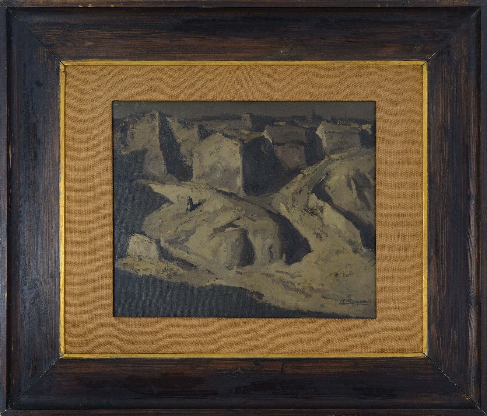 Dorpslandschap Met Figuur   Miguel ángel Echauri (Geb. 1927, Pamplona, Spanje) photo furniture