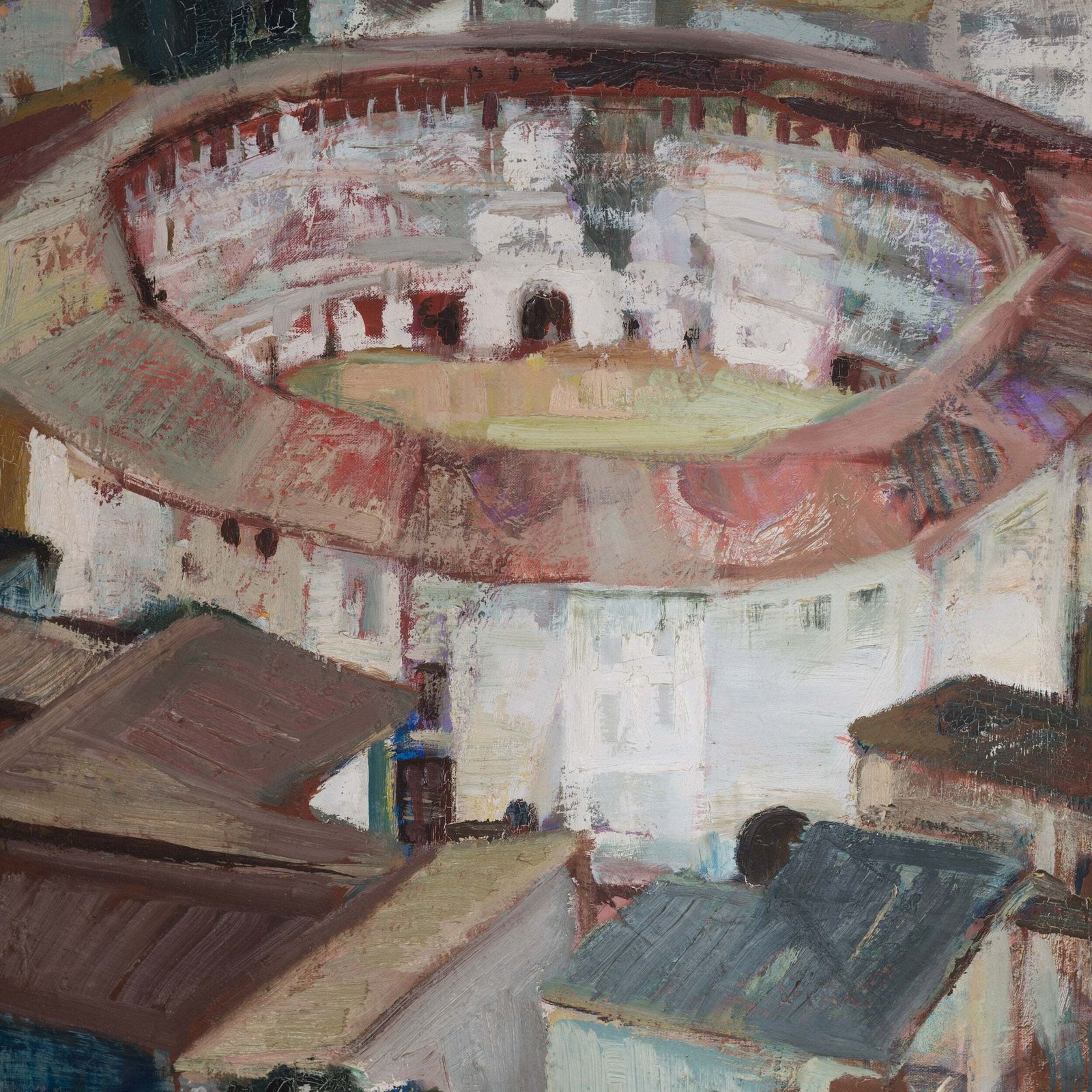 Olieverf Op Doek Met Impressionistische En Kubistische Invloeden – Historische Stierenvechtarena | Gesigneerd En Gedateerd photo Kunst