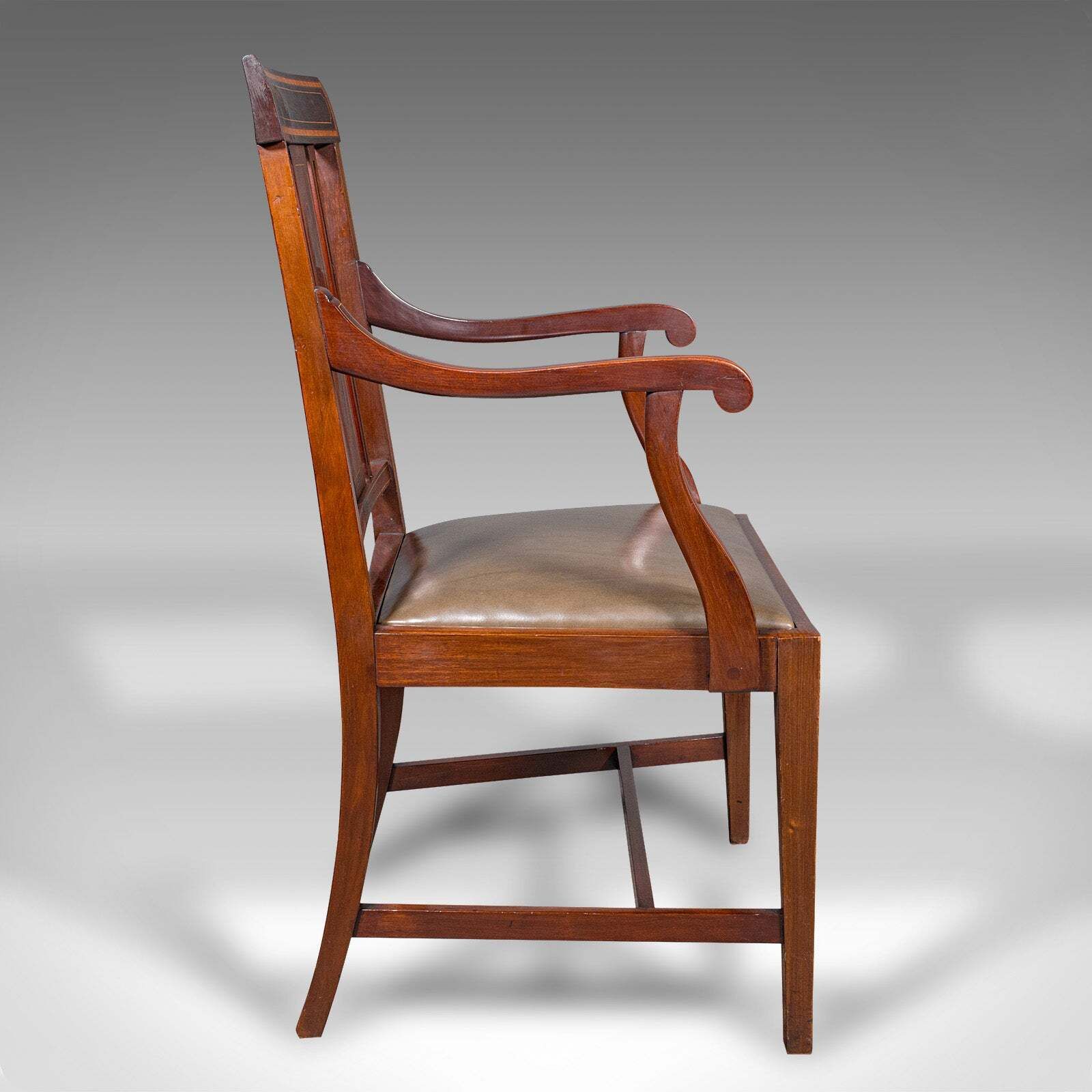 Antique Morning Room Side Chair, English Walnut Elbow Seat, Shoolbred, Edwardian photo for sale
