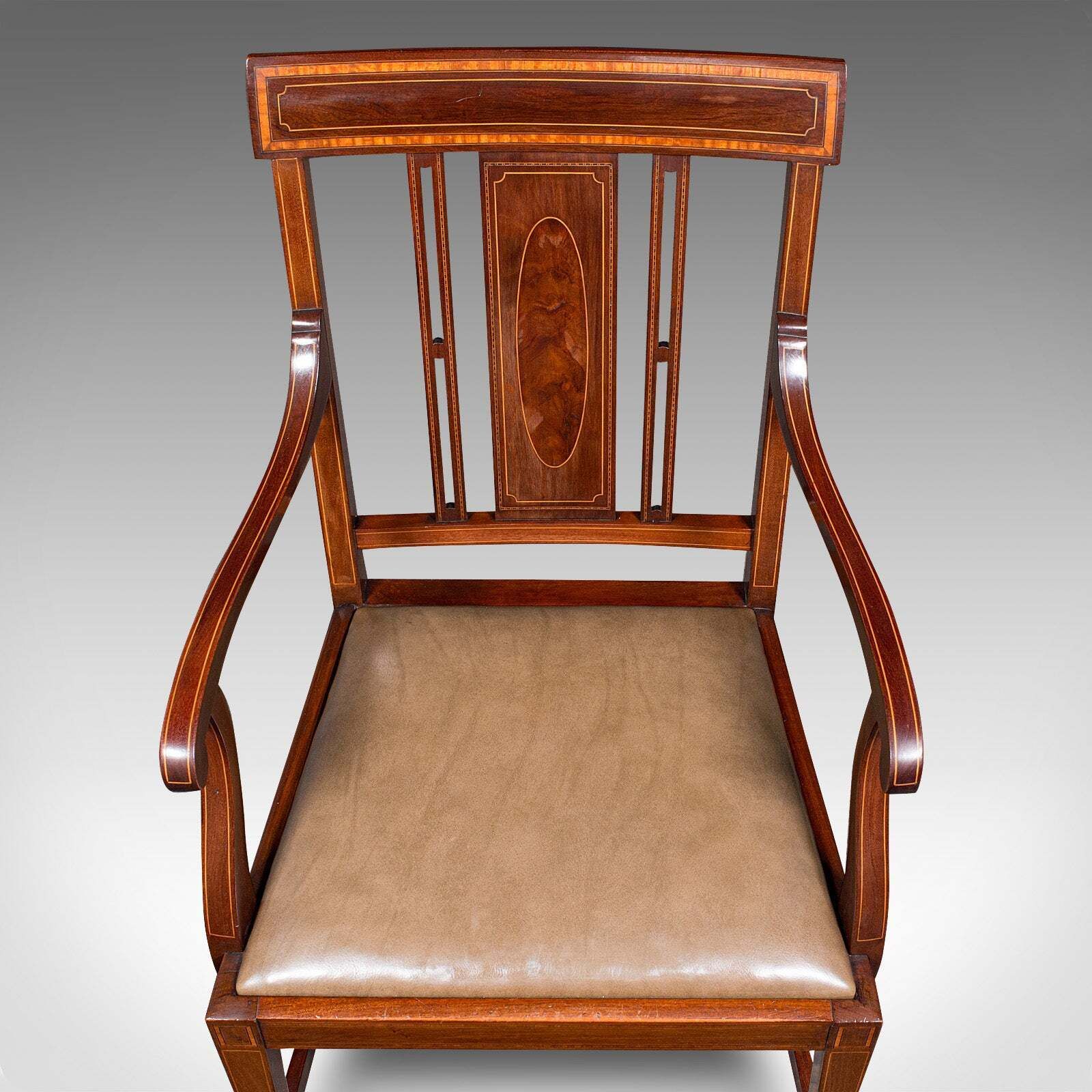 Antique Morning Room Side Chair, English Walnut Elbow Seat, Shoolbred, Edwardian photo buy