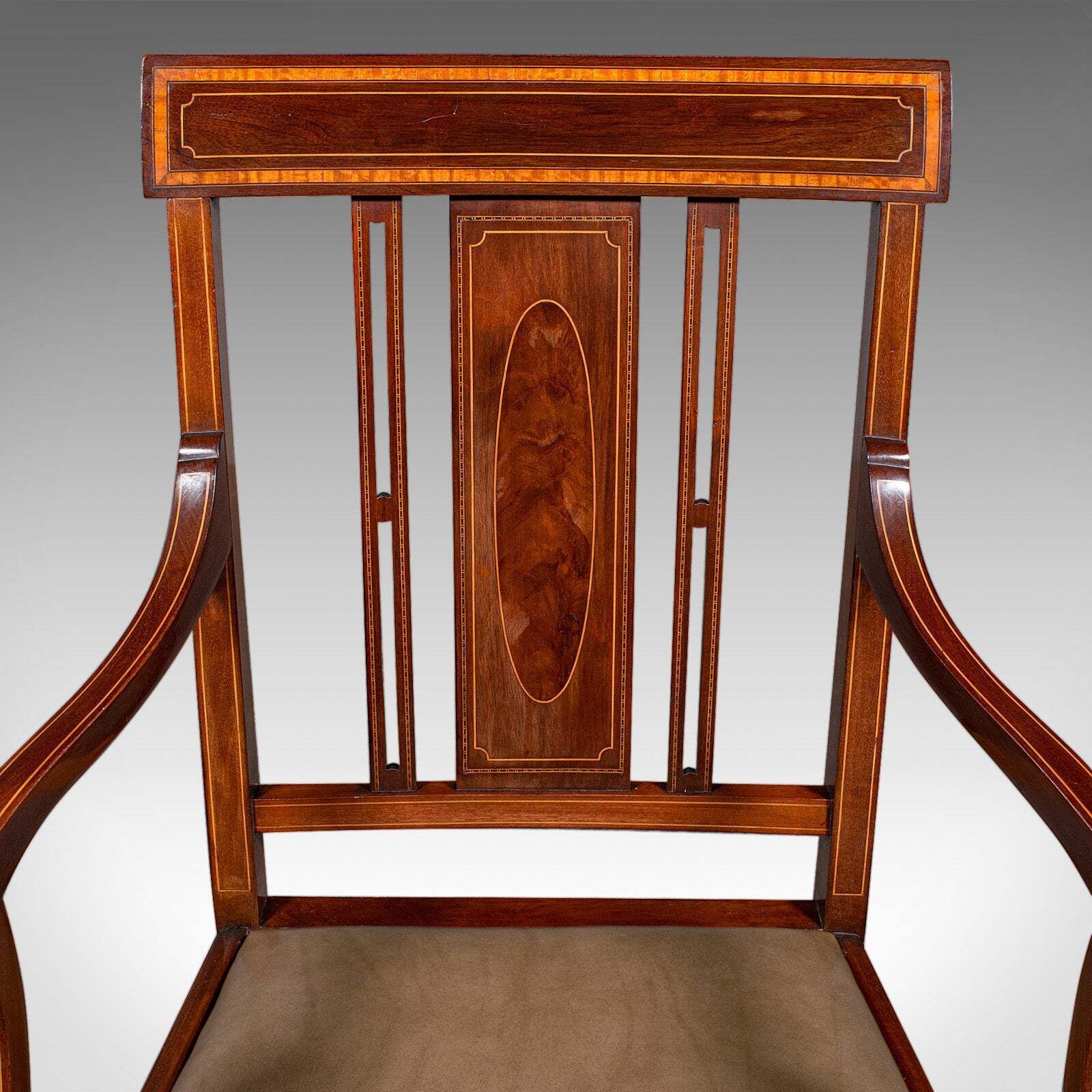 Antique Morning Room Side Chair, English Walnut Elbow Seat, Shoolbred, Edwardian photo vintage