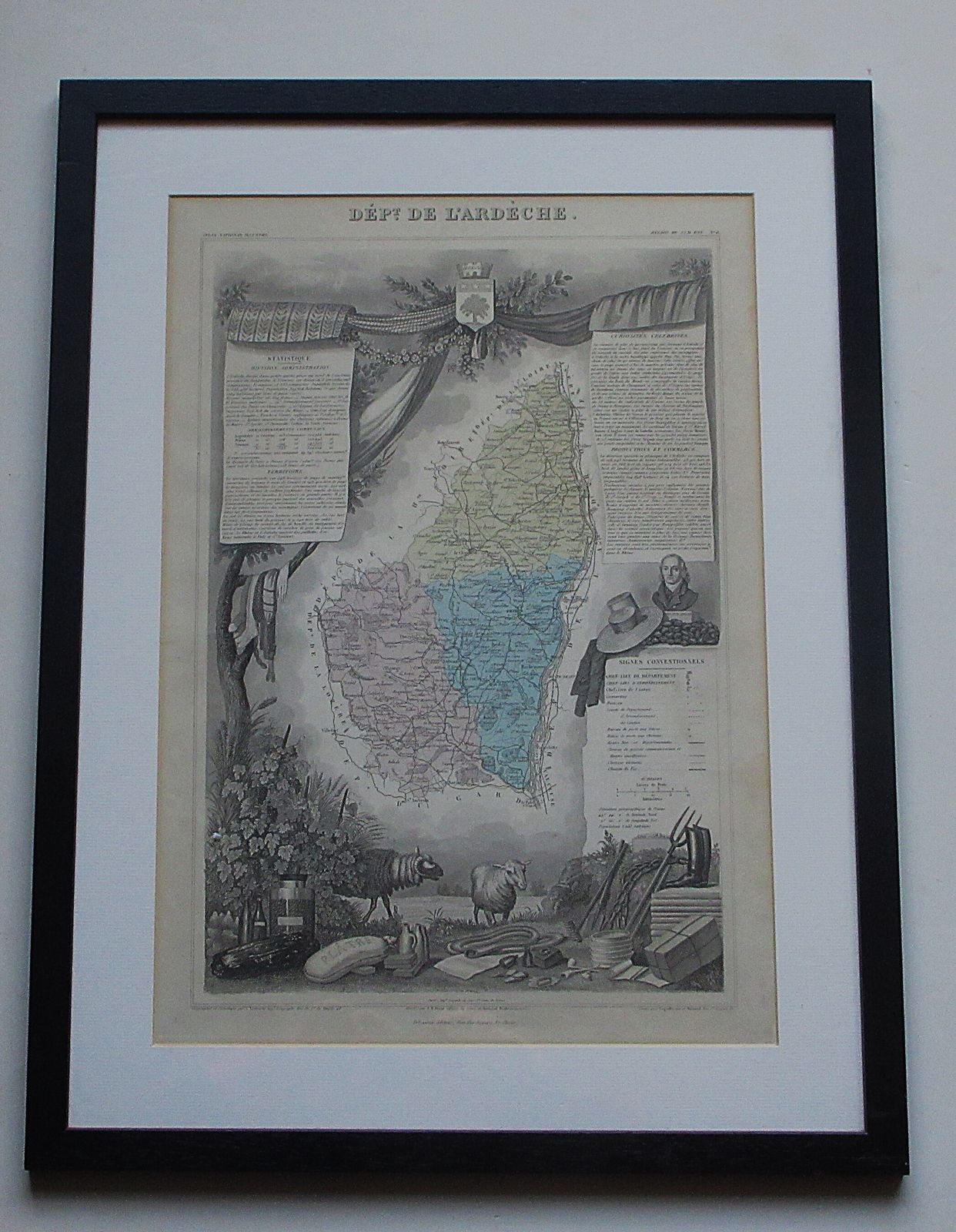 Framed Antique Map 'Département De L' Ardeche' France By Victor Levasseur C1866