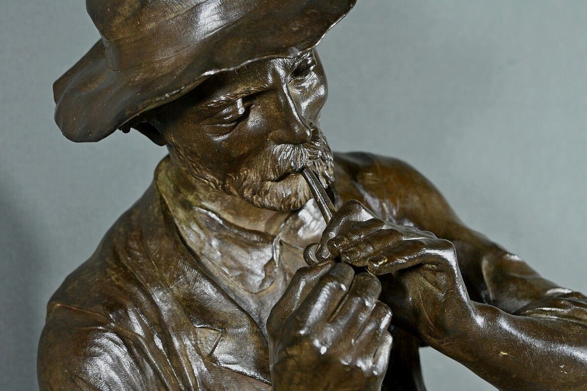 Important Bronze “The Man With The Pipe” Signed M. Constant Favre – Late 19th Century photo buy