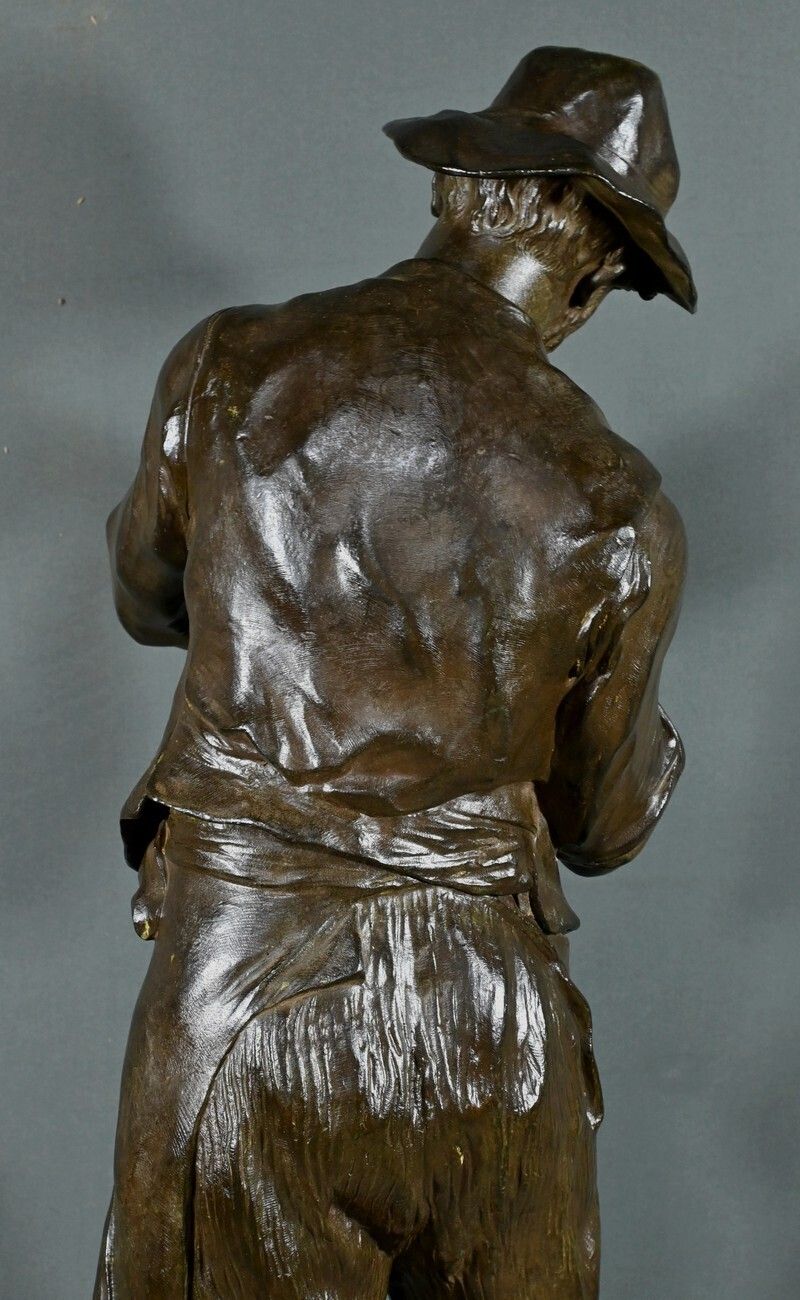 photo buy Important Bronze “The Man With The Pipe” Signed M. Constant Favre – Late 19th Century
