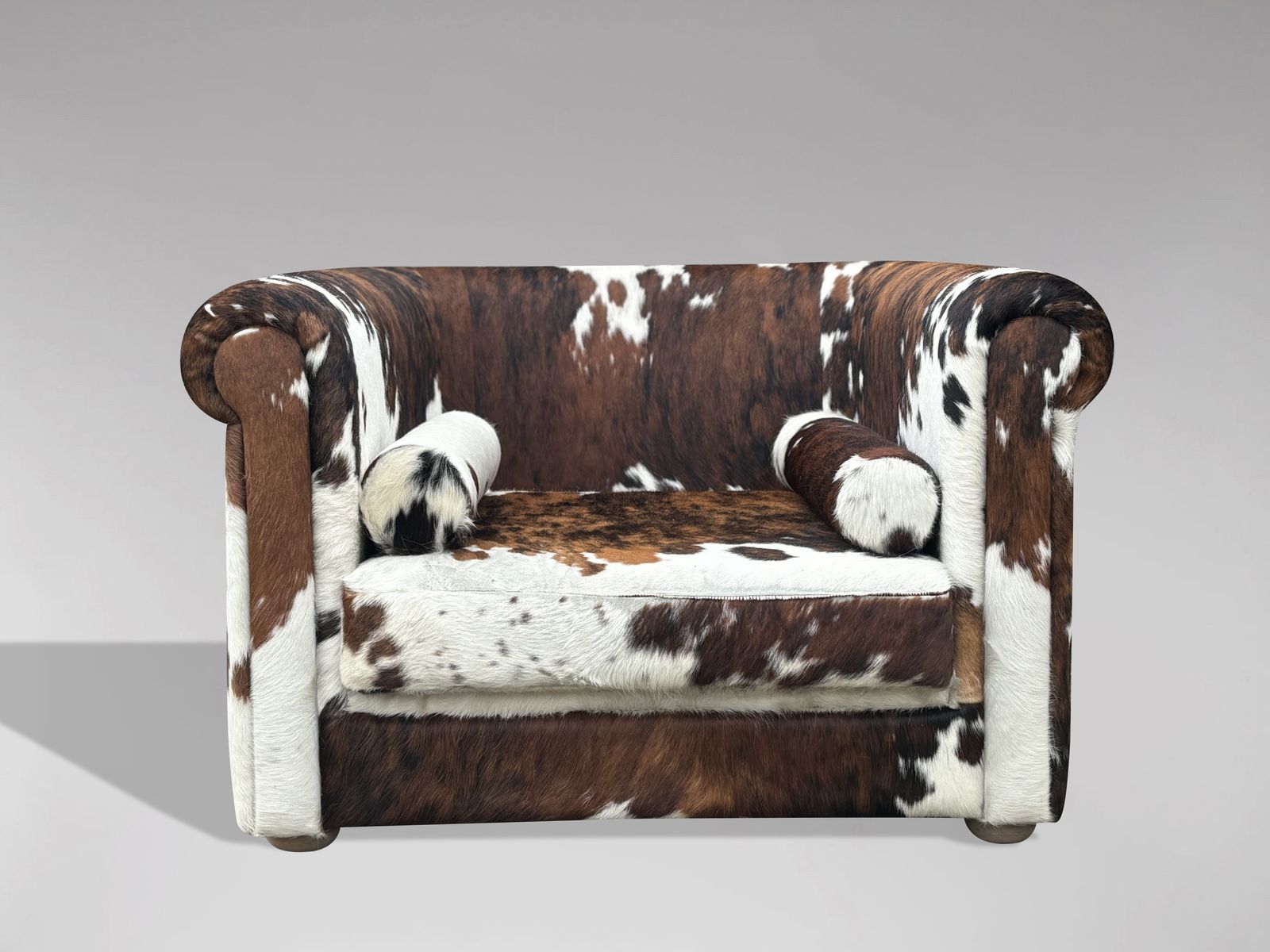 Oversized Italian Brown & White Cow Fur Leather Cube Lounge Armchair photo Furniture