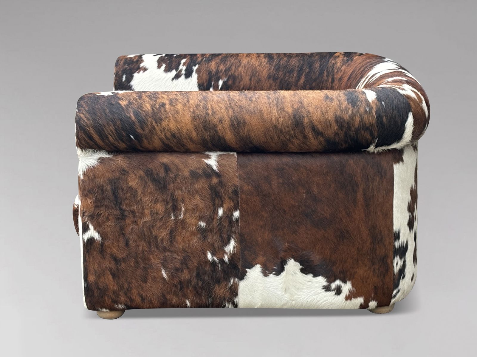 Oversized Italian Brown & White Cow Fur Leather Cube Lounge Armchair photo 3500.0