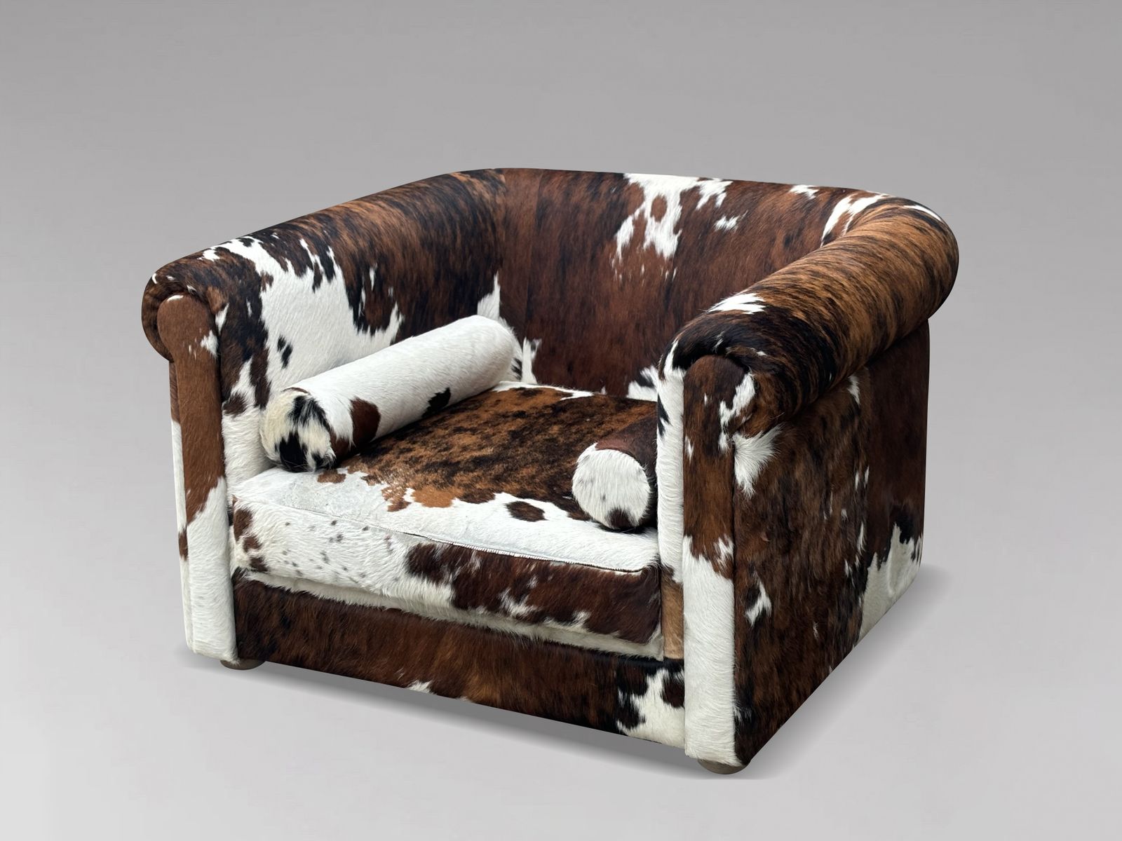 Oversized Italian Brown & White Cow Fur Leather Cube Lounge Armchair photo vintage