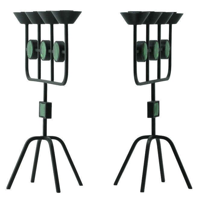 Gunnar Ander Pair Of Green Glass And Wrought Iron Candelabra photo 507.0