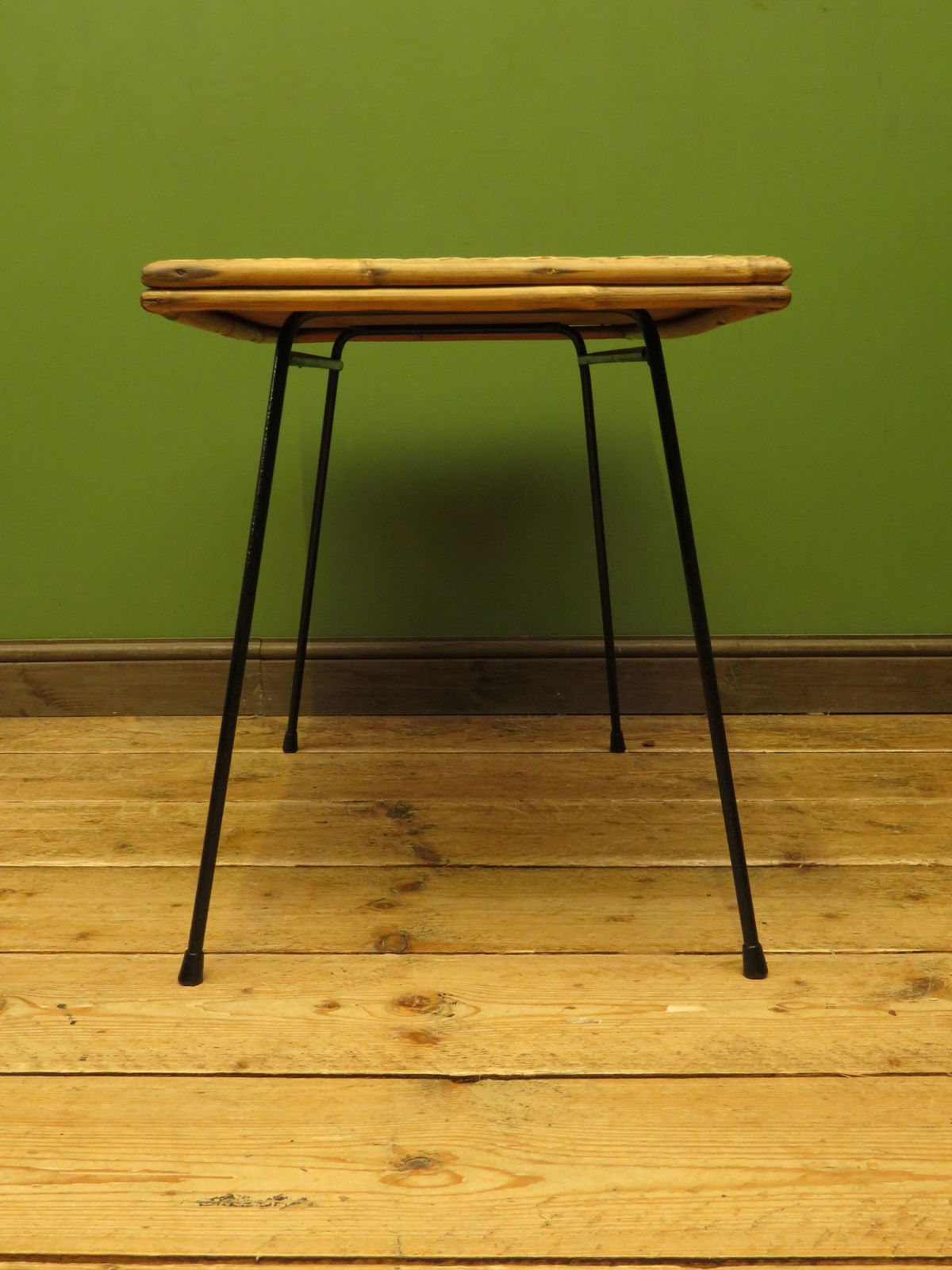 Modernist Bamboo And Rattan Coffee Table With Metal Base photo vinterior
