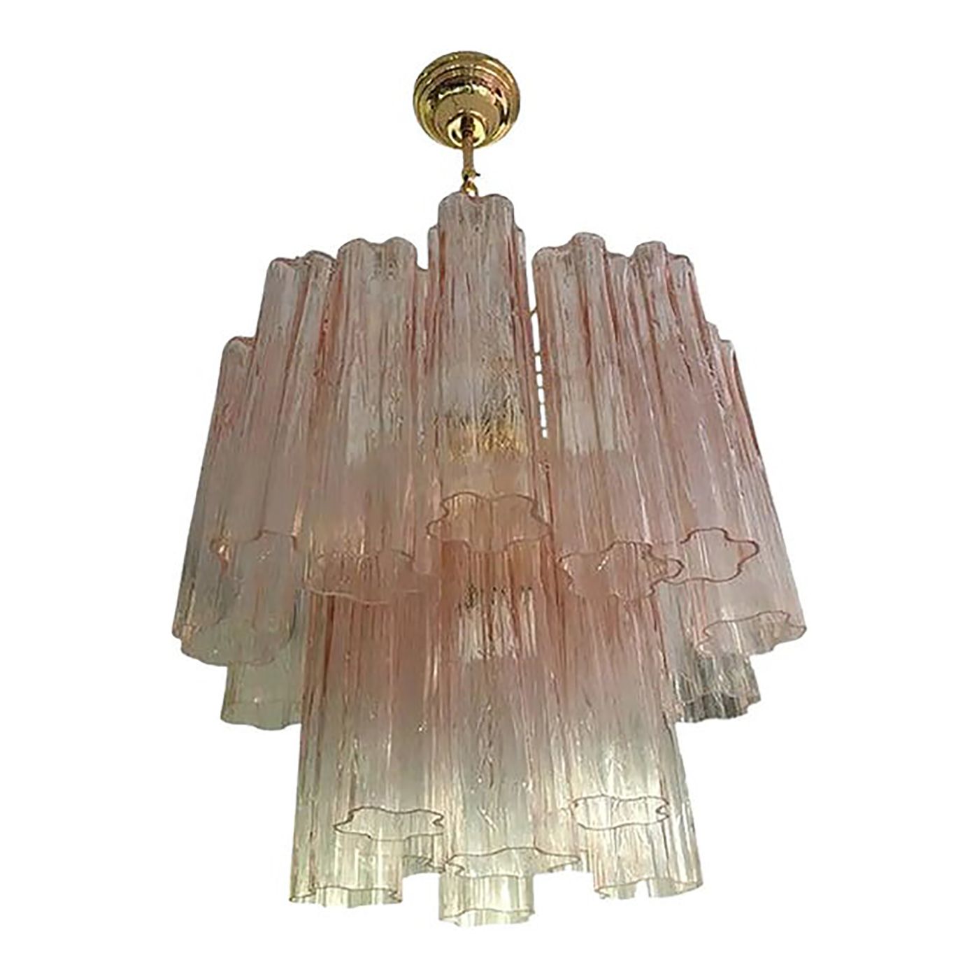Set Of 2 Contemporary Murano Style Glass Pink "Tronchi" Chandelier With Gold 24k Metal Frame photo vintage