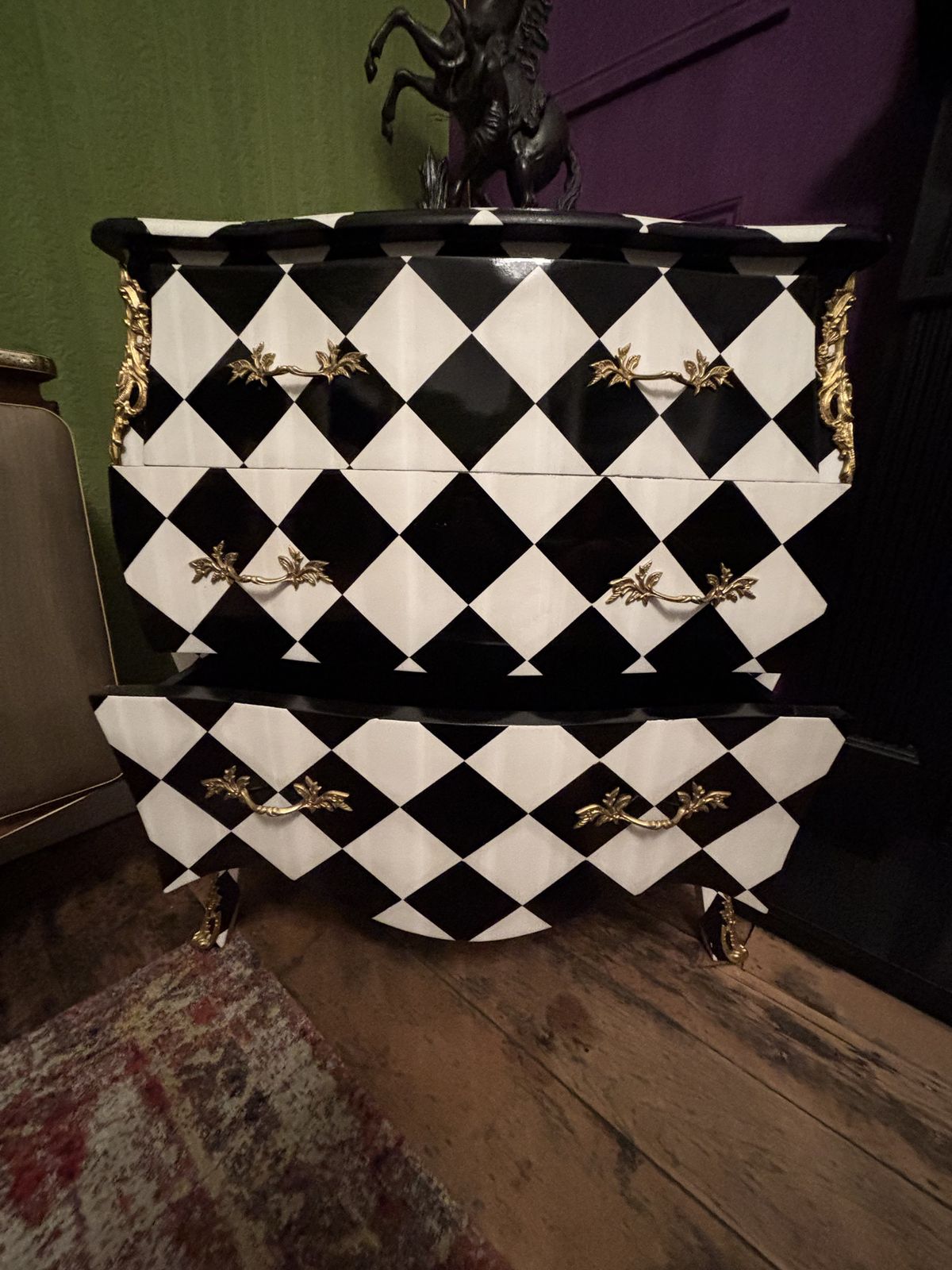 Painted Black And White Harlequin Drawers In A French Style photo Furniture