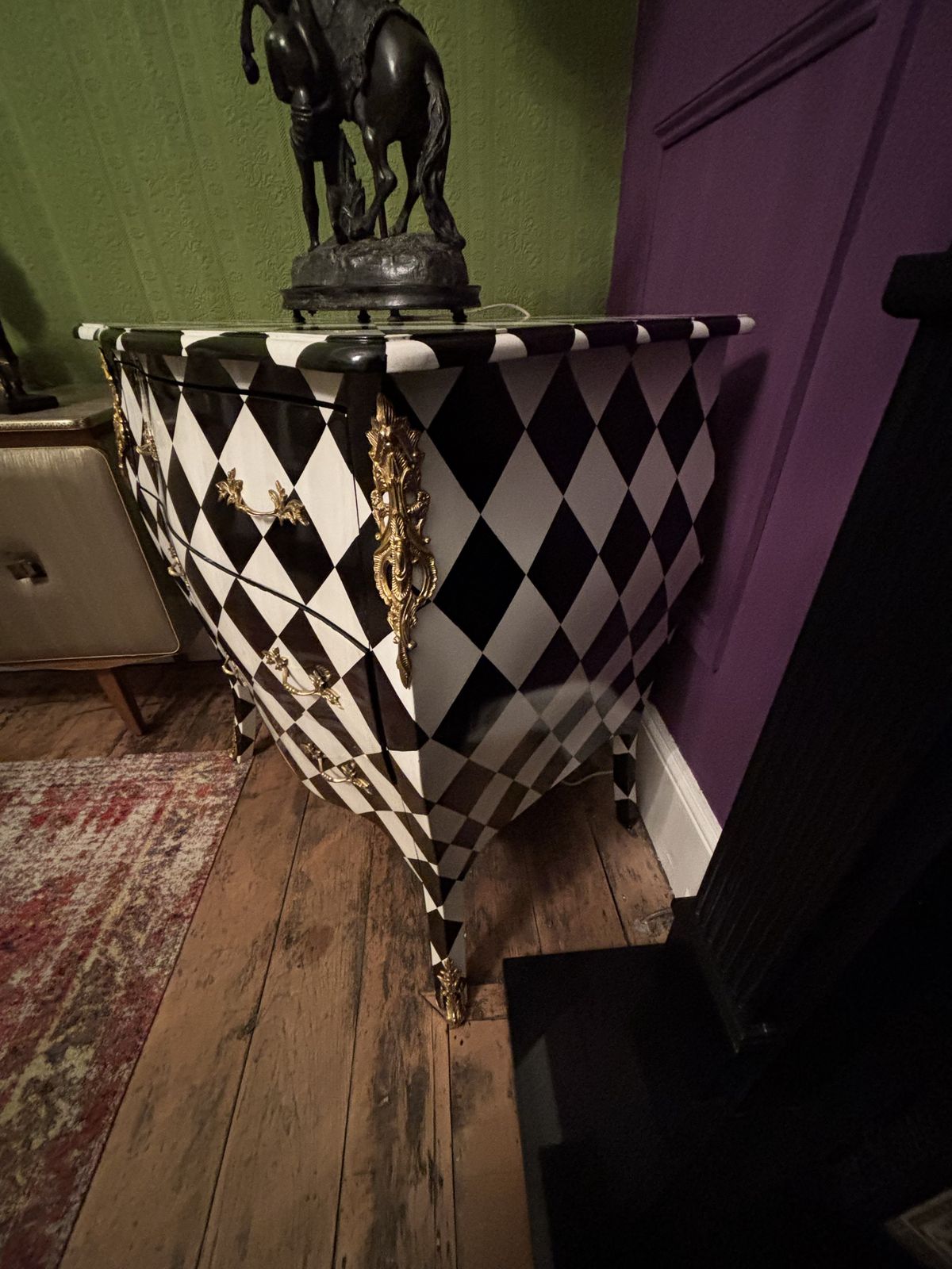 Painted Black And White Harlequin Drawers In A French Style photo vintage