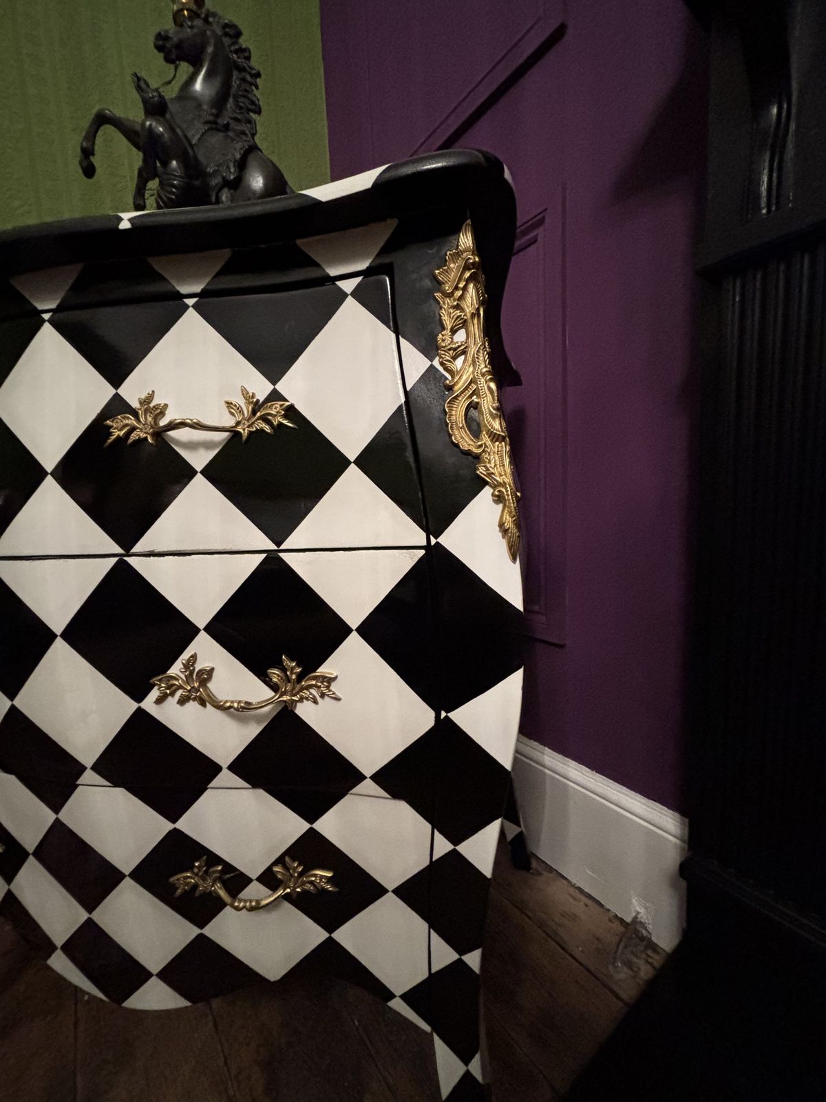 photo furniture Painted Black And White Harlequin Drawers In A French Style